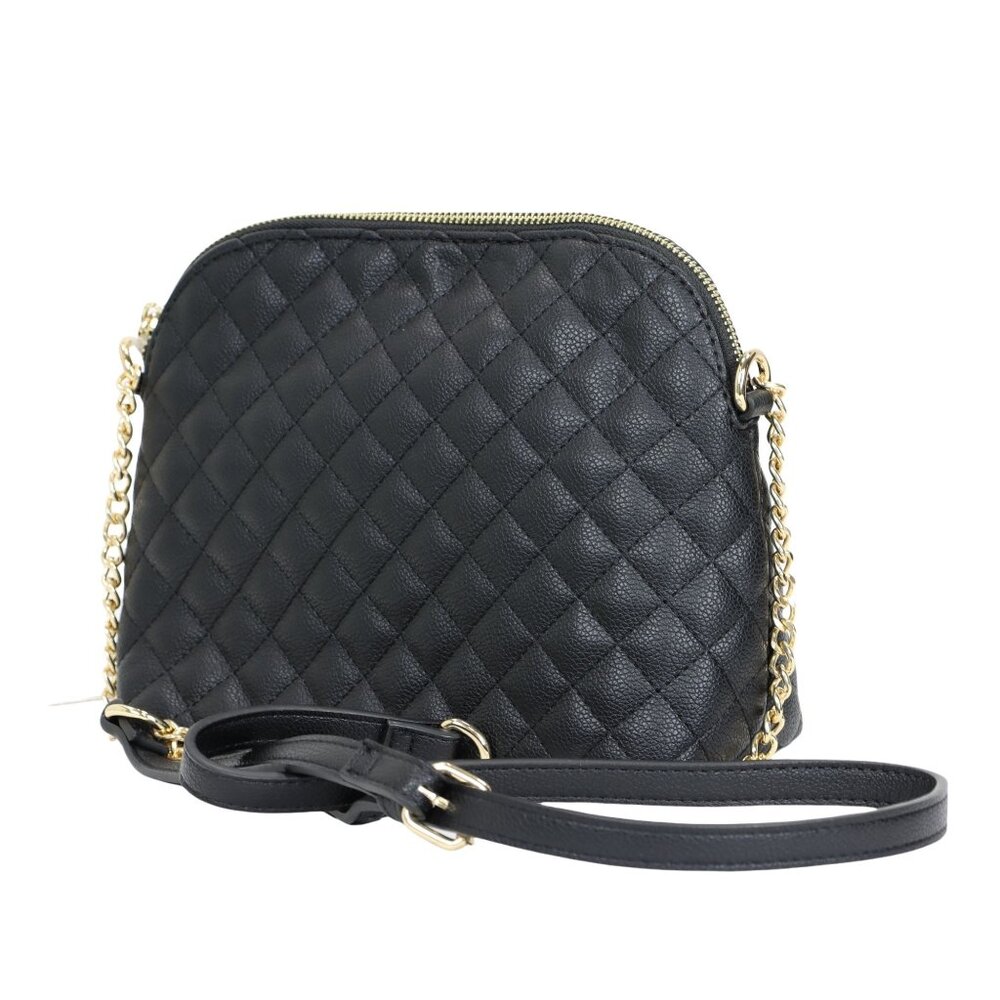 Black Quilted Faux Leather Purse Chain Strap Cross Body Shoulder Bag